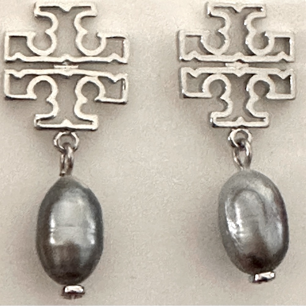 Final sale last one tory  Burch silver Britten gray Pearl Earrings